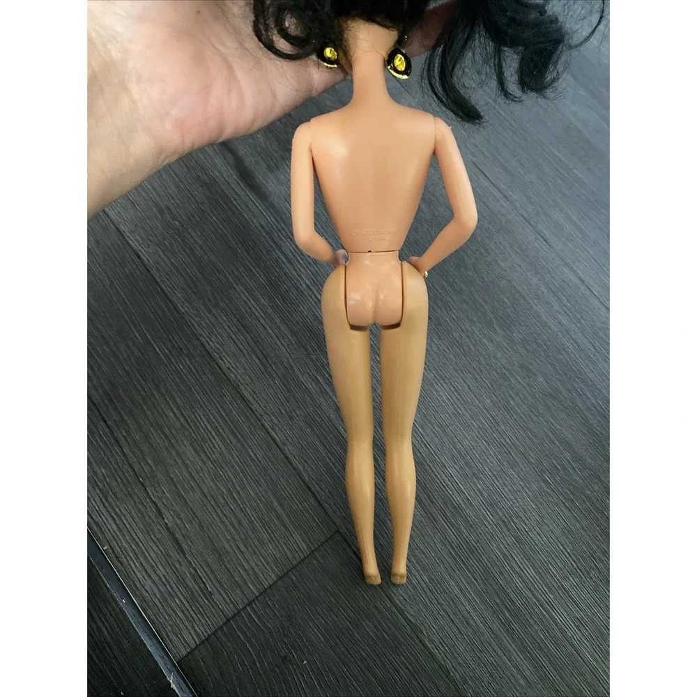 Vintage Barbie PJ / Steffi face mold w Long Raven Black Hair Earrings & Ring!